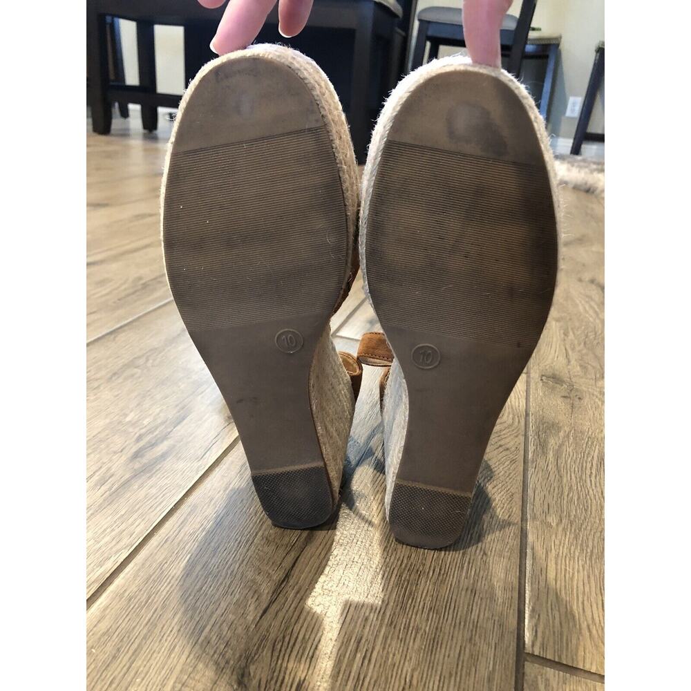Espadrille Wedge Sz 10 Caramel‎ Brown Ankle Strap Sandal 3.5” Heel 1.5” platform - Picture 9 of 12